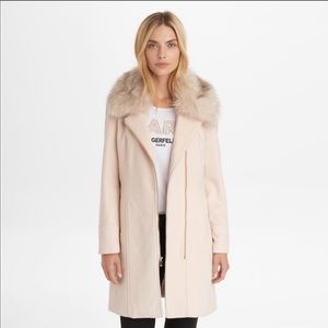 NWT - KARL LAGERFELD Faux Fur Trimmed Wool Coat